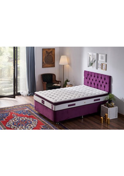 Niron Purple Baza ve Başlık Seti 120x200 cm Tek Kişilik Sandıklı Mor Kumaş Baza ve Başlığı