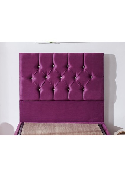 Niron Violet Baza ve Başlık Seti - 90X190 cm Tek Kişilik Sandıklı Mor Kumaş Baza ve Başlığı