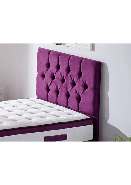Niron Violet Baza ve Başlık Seti - 90X190 cm Tek Kişilik Sandıklı Mor Kumaş Baza ve Başlığı