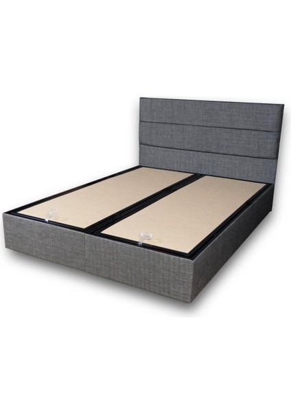 Niron Silver Baza ve Başlık Seti 160x200 cm Çift Kişilik Kaydırmaz Kumaşlı Gri Keten Baza ve Başlığı