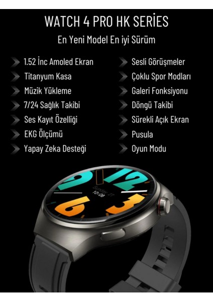 Watch 4 Pro HW16 MAX Gümüş 46mm Klasik Erkek Akıllı Saat – AMOLED Ekran Sesli Görüşme Apple iPhone Android -Huawei Uyumlu Howear