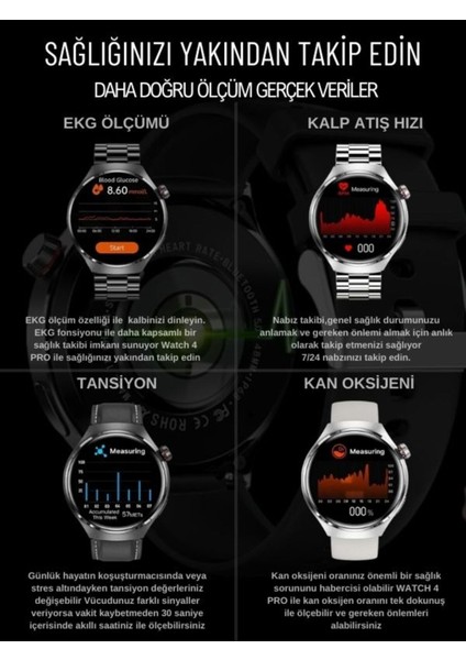 Watch 4 Pro HW16 MAX Gümüş 46mm Klasik Erkek Akıllı Saat – AMOLED Ekran Sesli Görüşme Apple iPhone Android -Huawei Uyumlu Howear