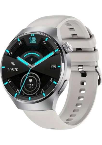 Watch 4 Pro HW16 MAX Gümüş 46mm Klasik Erkek Akıllı Saat – AMOLED Ekran Sesli Görüşme Apple iPhone Android -Huawei Uyumlu Howear