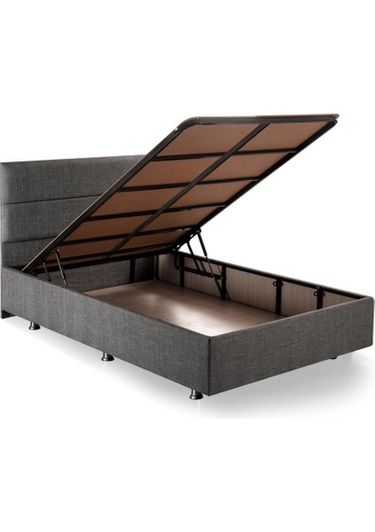 Niron Silver Baza ve Başlık Seti 120x200 cm Tek Kişilik Kaydırmaz Kumaşlı Gri Keten Baza ve Başlığı