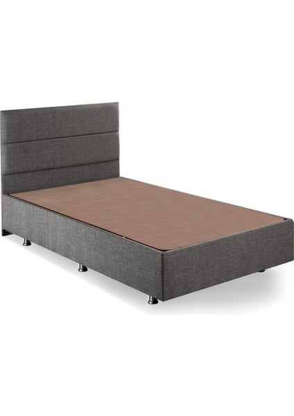 Niron Silver Baza ve Başlık Seti 120x200 cm Tek Kişilik Kaydırmaz Kumaşlı Gri Keten Baza ve Başlığı