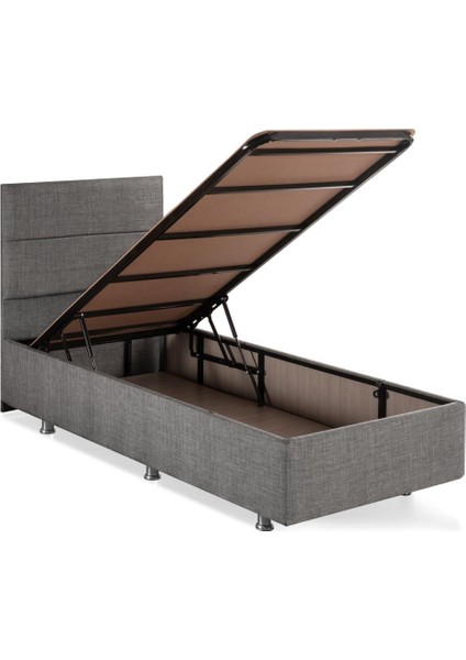 Niron Silver Baza ve Başlık Seti 100x200 cm Tek Kişilik Kaydırmaz Kumaşlı Gri Keten Baza ve Başlığı