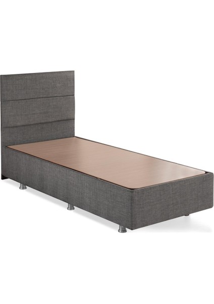 Niron Silver Baza ve Başlık Seti 100x200 cm Tek Kişilik Kaydırmaz Kumaşlı Gri Keten Baza ve Başlığı