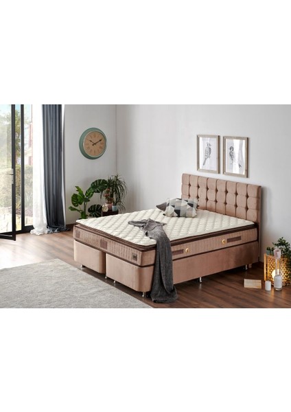 W. Cotton 140x190 cm Çift Kişilik Pedli Yatak Baza Başlık Takımı - Kumaş Baza, Başlık ve Yatak Seti