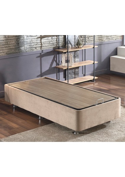 Niron Ela Baza - 80X180 cm Tek Kişilik Sandıklı Sütlü Kahve Kumaş Baza Silinebilir Soho Kumaş