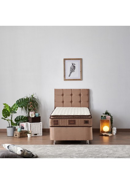 W. Cotton 80x180 cm Tek Kişilik Pedli Yatak Baza Başlık Takımı - Kumaş Baza, Başlık ve Yatak Seti