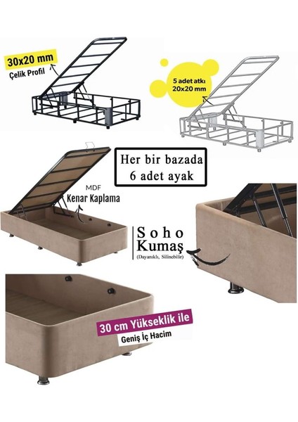 W. Cotton 80x180 cm Tek Kişilik Pedli Yatak Baza Başlık Takımı - Kumaş Baza, Başlık ve Yatak Seti
