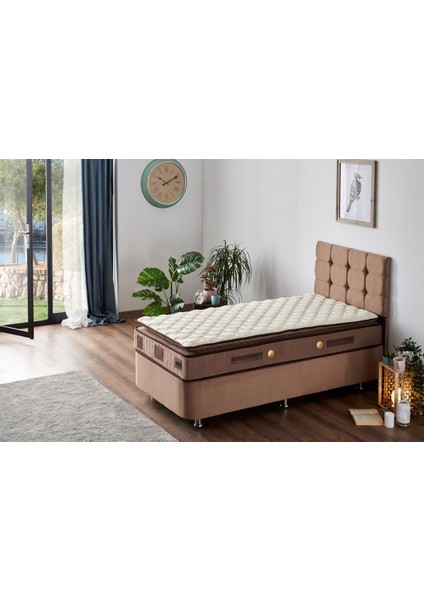 W. Cotton 90x190 cm Tek Kişilik Pedli Yatak Baza Başlık Takımı - Kumaş Baza, Başlık ve Yatak Seti