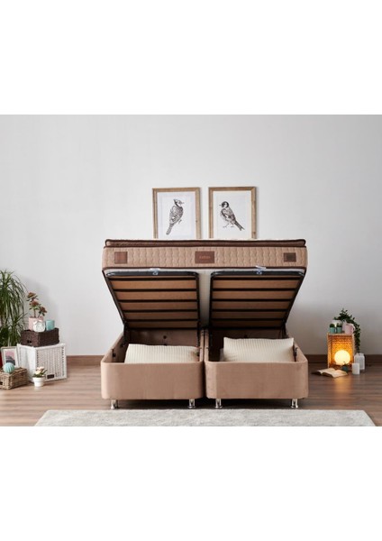 W. Cotton 140x190 cm Çift Kişilik Pedli Yatak Baza Başlık Takımı - Kumaş Baza, Başlık ve Yatak Seti