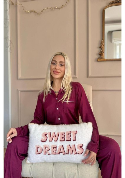 Mürdüm Dublin Önden Düğmeli Uzun Kollu Kadın Pijama Takımı fırsatları