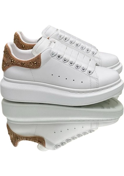 Mcqueen Women's Sneakers - Sneaker In White/gold Shiny - Alexander Mcq Kadın Sneaker modelleri
