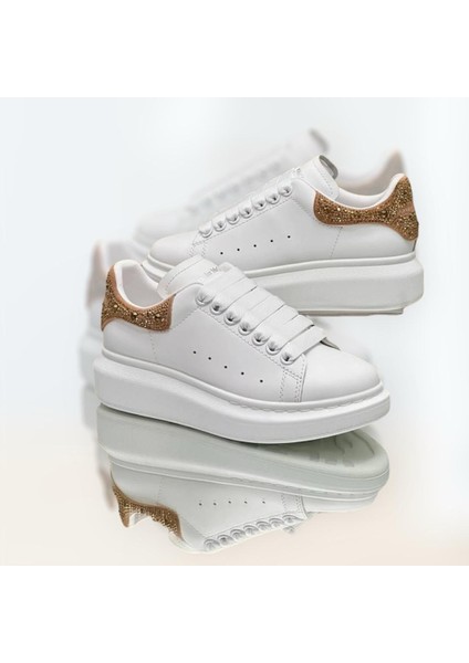 Mcqueen Women's Sneakers - Sneaker In White/gold Shiny - Alexander Mcq Kadın Sneaker