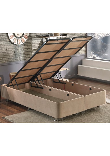 Niron Rama Baza ve Başlık Seti 180 x 200 cm Çift Kişilik Sütlü Kahve Metal Profil Baza ve Başlığı Soho Kumaş modelleri