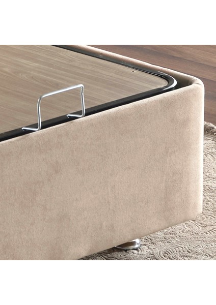 Niron Rama Baza ve Başlık Seti 180 x 200 cm Çift Kişilik Sütlü Kahve Metal Profil Baza ve Başlığı Soho Kumaş