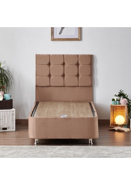 Niron Rama Baza ve Başlık Seti 100x200 cm Tek Kişilik Sütlü Kahve Kumaş Baza ve Başlığı Soho Kumaş