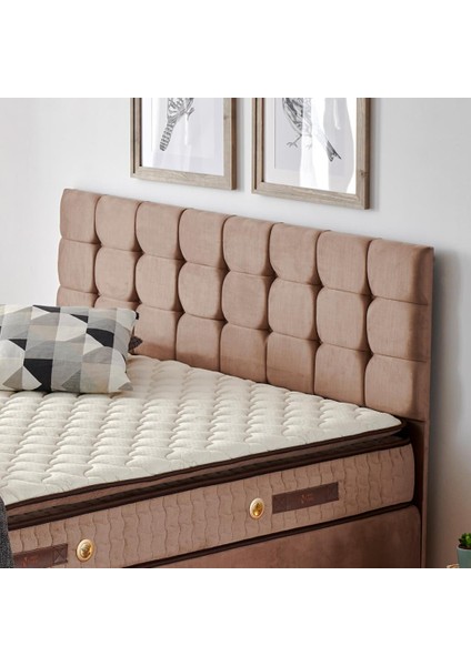 Niron Rama Baza ve Başlık Seti 150x200 cm Çift Kişilik Sütlü Kahve Kumaş Baza ve Başlığı Soho Kumaş