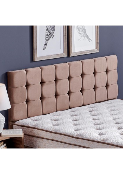 Niron Rama Baza ve Başlık Seti 150x200 cm Çift Kişilik Sütlü Kahve Kumaş Baza ve Başlığı Soho Kumaş