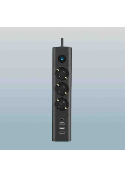 Siyah 3'lü Priz Akım Korumalı Isıya Dayanıklı Çocuk Kilitli Tasarım 3 USB Girişli 1 Type-C Girişli indirimleri