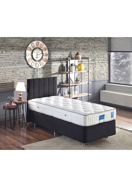 Niron Juliette 100x200 cm Tek Kişilik Lüks Yatak Seti - Siyah Kumaş Baza, Başlık ve Yatak Takımı