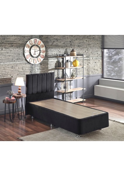 Niron Juliette 100x200 cm Tek Kişilik Lüks Yatak Seti - Siyah Kumaş Baza, Başlık ve Yatak Takımı