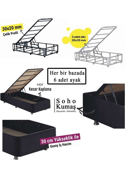Niron Juliette 100x200 cm Tek Kişilik Lüks Yatak Seti - Siyah Kumaş Baza, Başlık ve Yatak Takımı