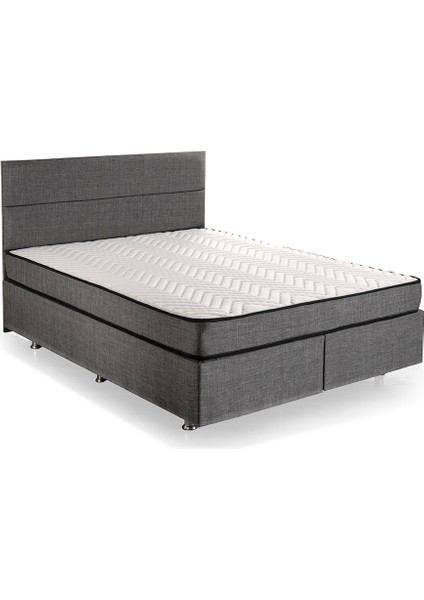 Niron Silver Yatak Baza Başlık Seti 160x200 Çift Kişilik Full Ortopedik Yatak Gri Keten Baza Başlık