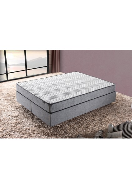 Niron Silver Yatak Baza Başlık Seti 90x190 Tek Kişilik Full Ortopedik Yatak Gri Keten Baza ve Başlık fiyatları