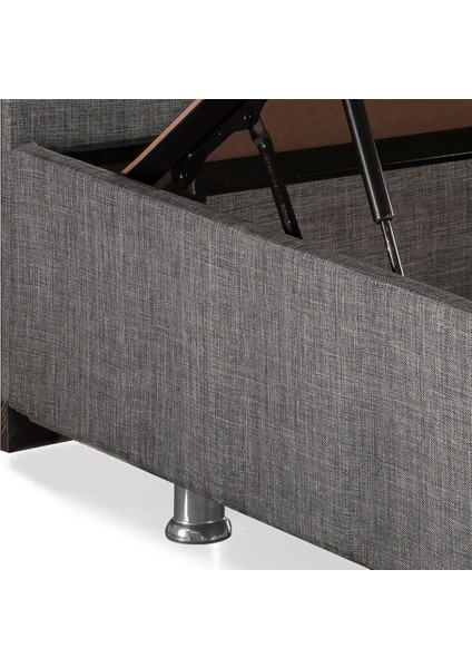 Niron Silver Yatak Baza Başlık Seti 90x190 Tek Kişilik Full Ortopedik Yatak Gri Keten Baza ve Başlık