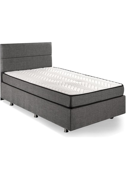 Niron Silver Yatak Baza Başlık Seti 90x190 Tek Kişilik Full Ortopedik Yatak Gri Keten Baza ve Başlık