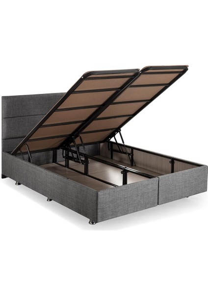 Niron Silver Yatak Baza Başlık Seti 90x190 Tek Kişilik Full Ortopedik Yatak Gri Keten Baza ve Başlık