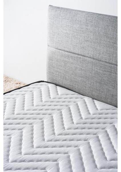 Niron Silver Yatak Baza Başlık Seti 100x200 Tek Kişilik Full Ortopedik Yatak Gri Keten Baza Başlık