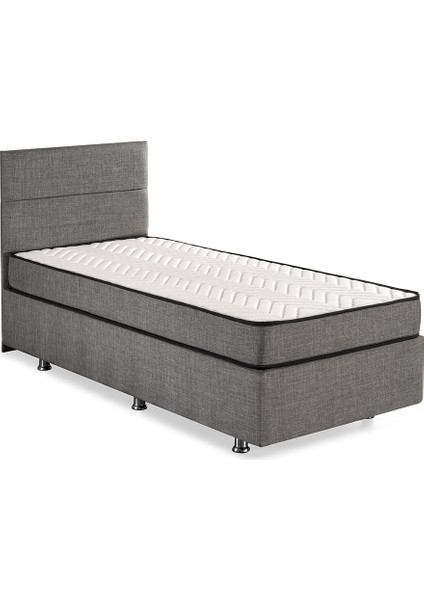 Niron Silver Yatak Baza Başlık Seti 100x200 Tek Kişilik Full Ortopedik Yatak Gri Keten Baza Başlık