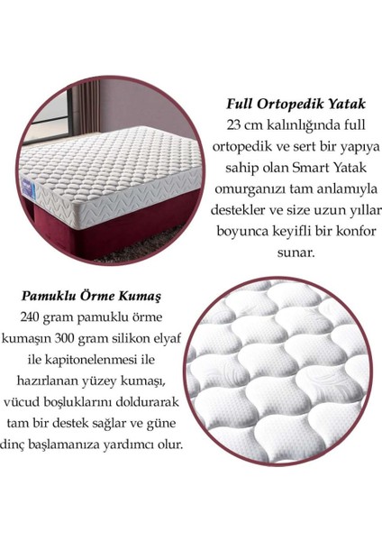 Niron Smart Yatak Baza Başlık Seti - 120x200 Tek Kişilik Full Ortopedik Yatak Baza ve Başlık Takımı