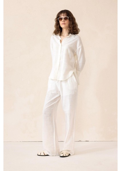 Naturel Look Gömlek Pantolon Salaş Takım Ekru 9306-TK