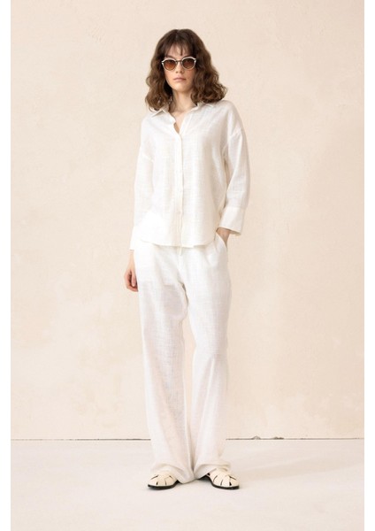 Naturel Look Gömlek Pantolon Salaş Takım Ekru 9306-TK