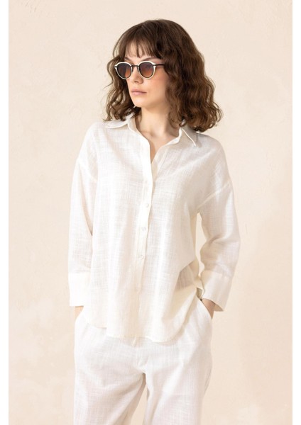 Naturel Look Gömlek Pantolon Salaş Takım Ekru 9306-TK