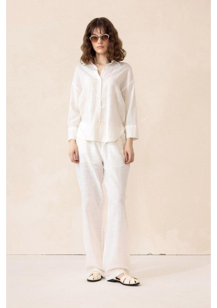 Naturel Look Gömlek Pantolon Salaş Takım Ekru 9306-TK