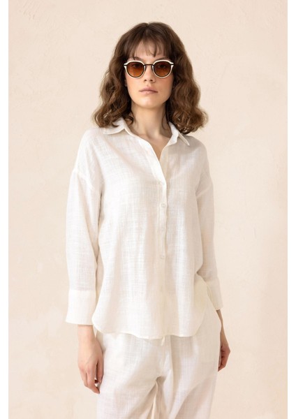 Naturel Look Gömlek Pantolon Salaş Takım Ekru 9306-TK
