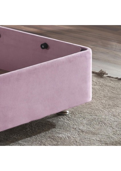 Pinky Baza ve Başlık - 90x190 cm Tek Kişilik Sandıklı Pembe Kumaş Baza ve Başlığı Silinebilir