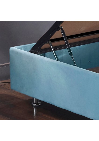 Cozy Baza ve Başlık - 90x190 cm Tek Kişilik Sandıklı Bebek Mavisi Kumaş Baza ve Başlığı Silinebilir