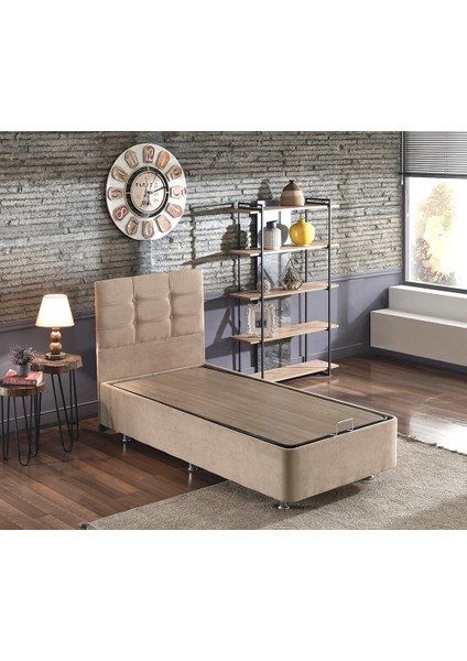 Niron Polo Baza ve Başlık Seti -100x200 cm Tek Kişilik Sütlü Kahve Kumaş Baza ve Başlığı Soho Kumaş