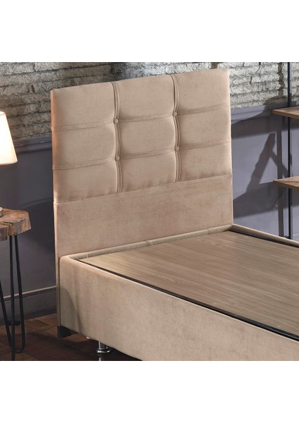 Niron Polo Baza ve Başlık Seti -100x200 cm Tek Kişilik Sütlü Kahve Kumaş Baza ve Başlığı Soho Kumaş