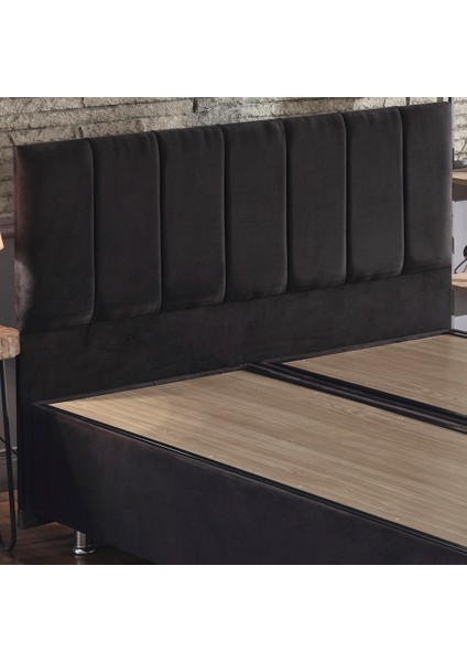 Niron Ela Baza ve Başlık Seti 150x200 cm Çift Kişilik Siyah Kumaş Baza ve Başlığı Silinebilir Soho Kumaş