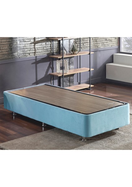 Cozy Baza - 90x190 cm Tek Kişilik Sandıklı Bebek Mavisi Kumaş Baza Silinebilir Soho Kumaş Niron