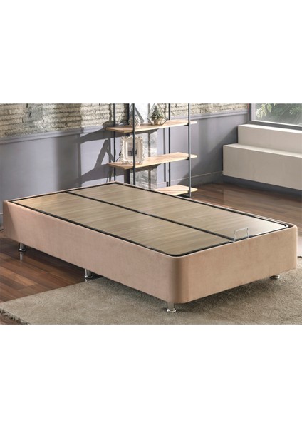Niron Ela Baza -120X200 cm Tek Kişilik Sandıklı Sütlü Kahve Kumaş Baza Silinebilir Soho Kumaş