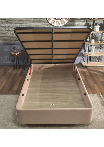 Niron Ela Baza -120X200 cm Tek Kişilik Sandıklı Sütlü Kahve Kumaş Baza Silinebilir Soho Kumaş